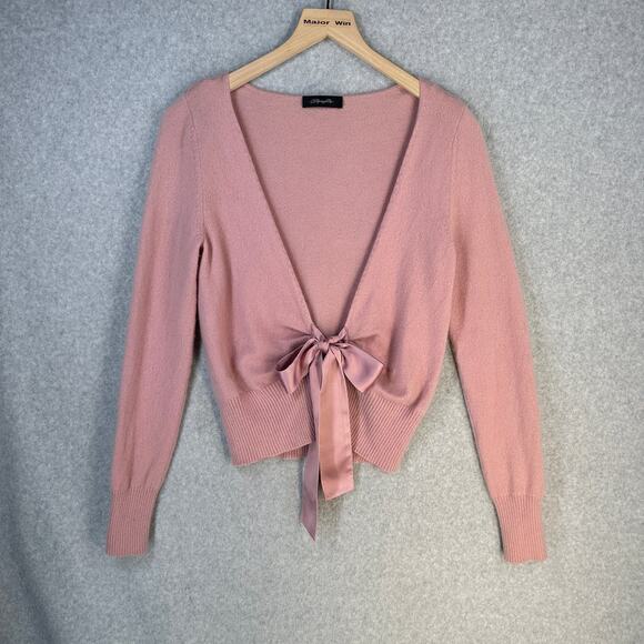 Christopher Fischer Sweater Womens Pink Wool Blend Small Satin Bow Balletcore - Picture 1 of 14